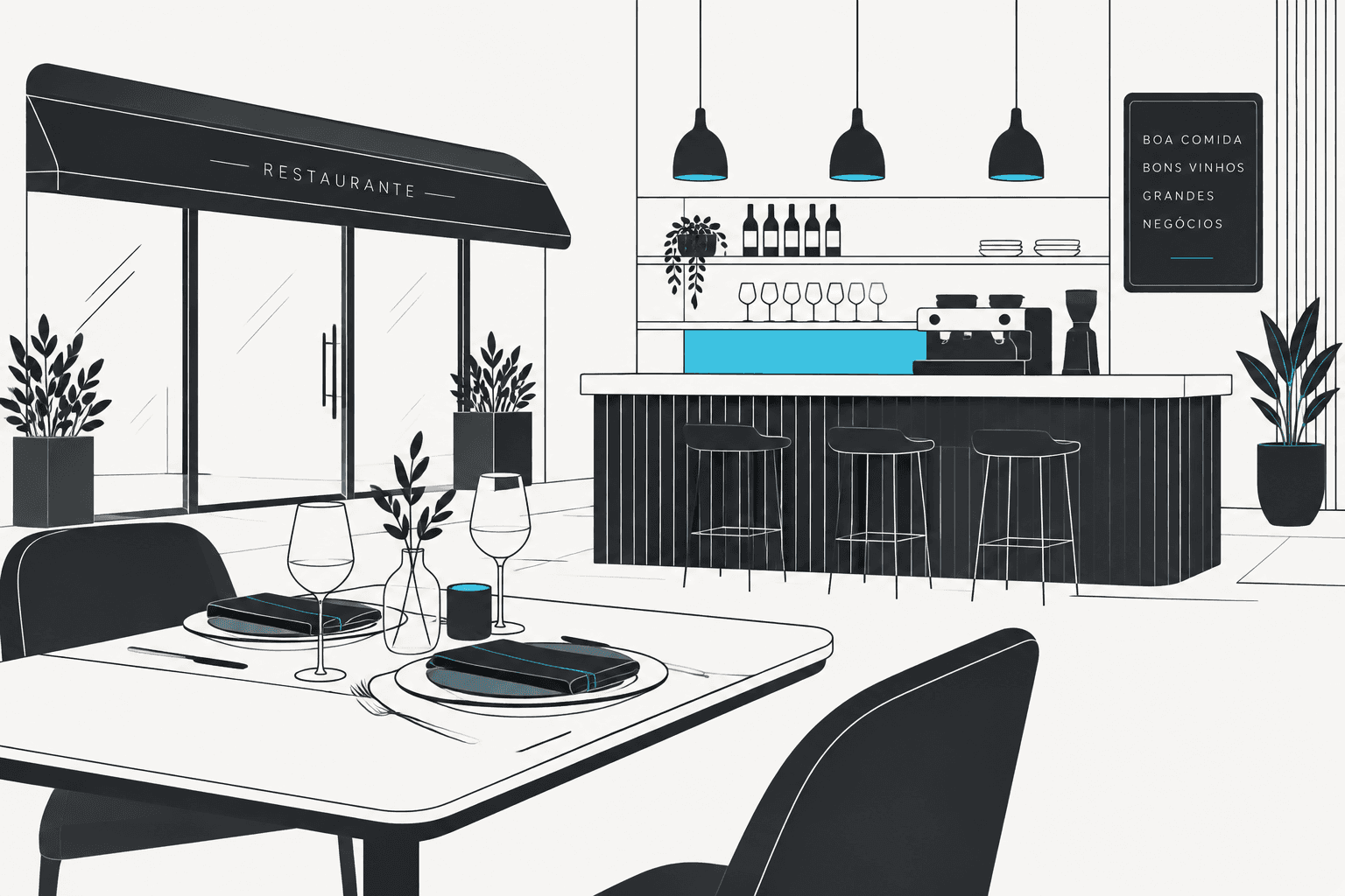 Ilustração de restaurante e comércio